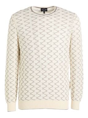 Giorgio Armani Cream Crewneck Sweater with Subtle Gray Pattern
